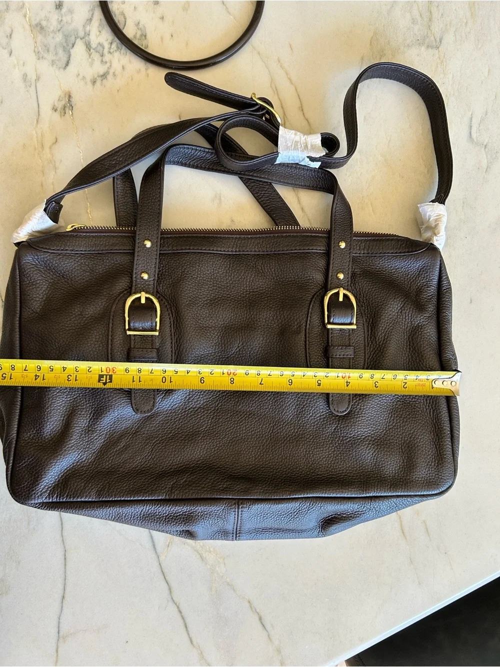 Onna Ehrlich Dark Brown Pebbled Leather Satchel with Gold Hardware